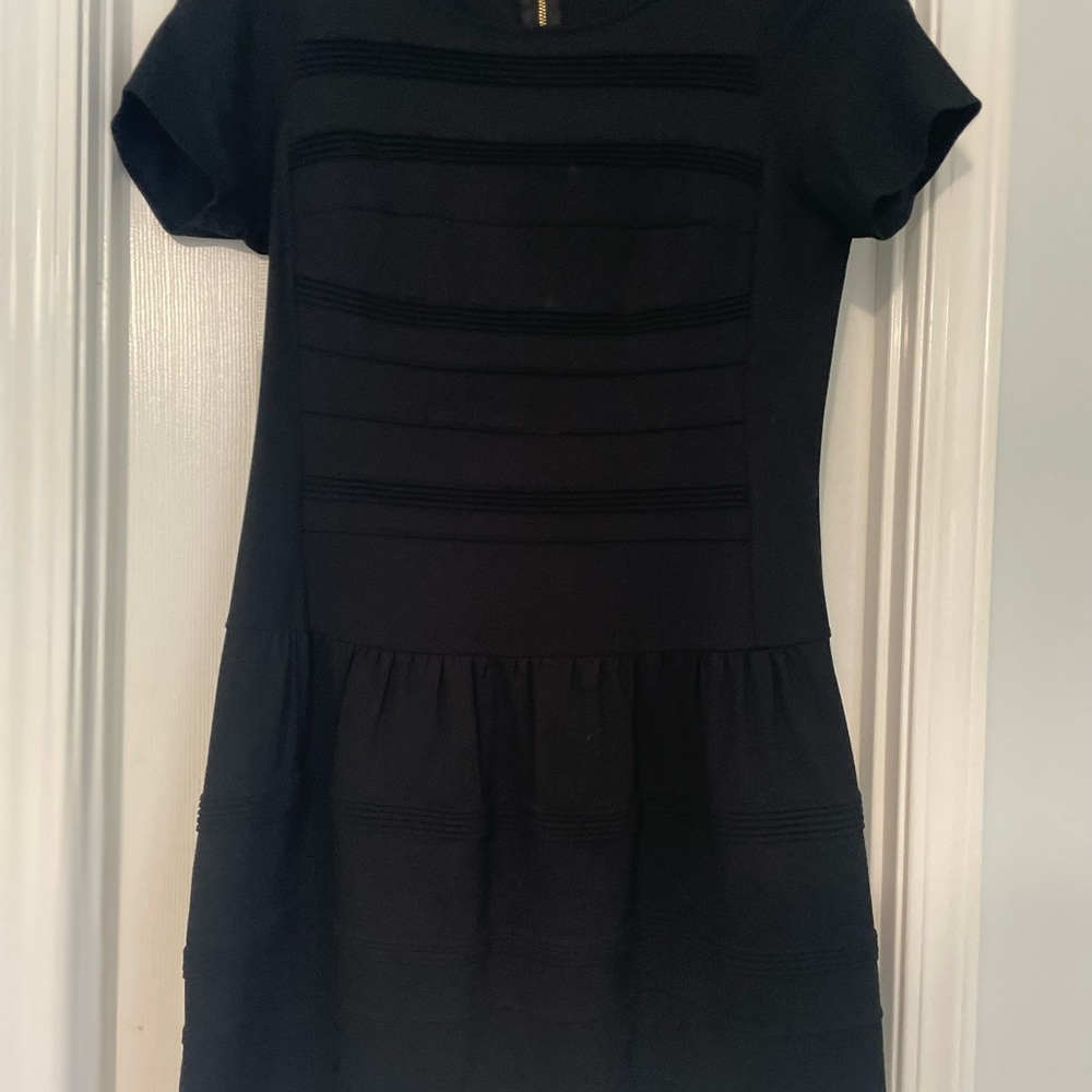 Eliza J Black with rounded neck, drop waist and great details. Size 14